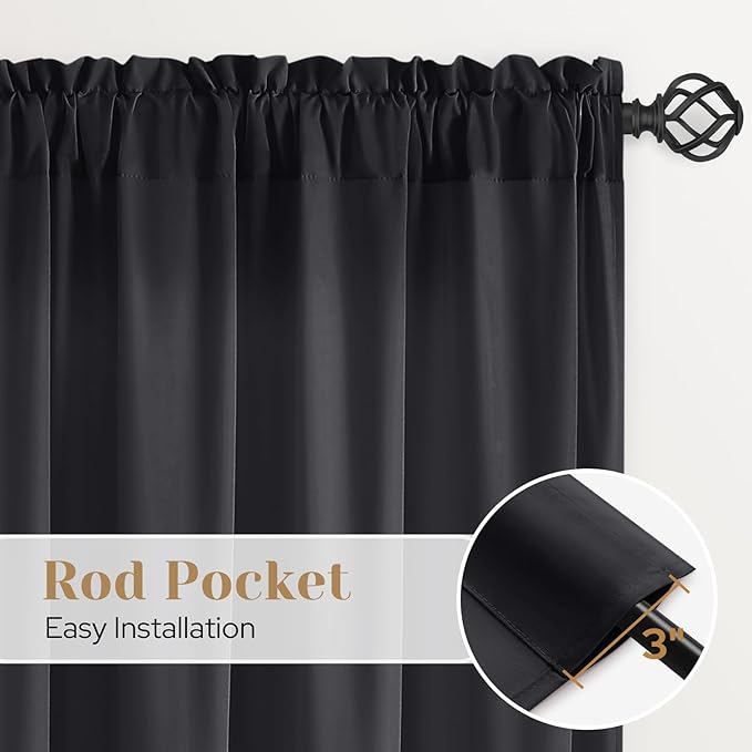 HOMEIDEAS Halloween Non-See-Through Black Privacy Sheer Curtains, 52 X 45 Inches Long 2 Panels Sheer Curtains Light Filtering Window Drapes for Bedroom Living Room