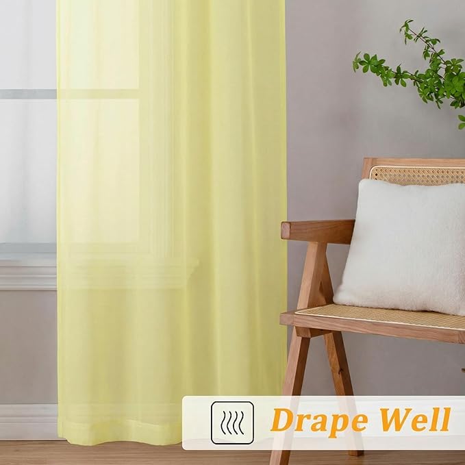 Gwine Light Yellow Sheer Curtains 72 Inches Long 2 Panels Set, Light Filtering Sheer Curtains for Living Room, Rod Pocket Window Treatments Drapes, Each 42Wx72L