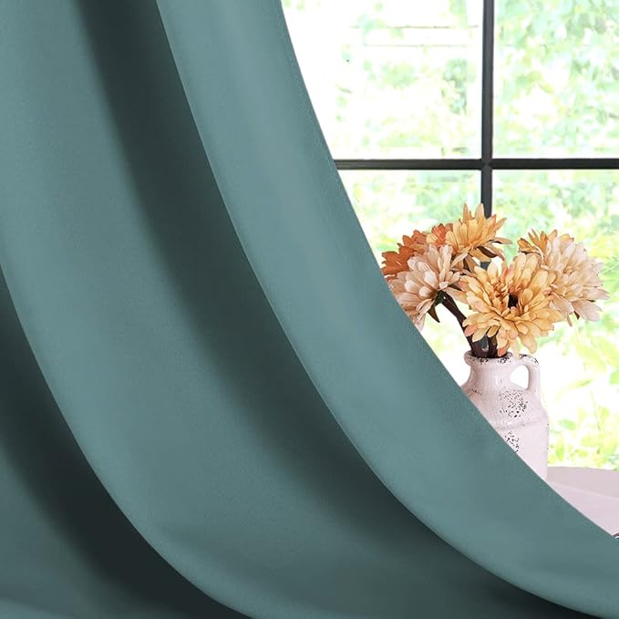 NICETOWN Modern Blackout Curtains Noise Reducing, Greyish Blue, 2 Panels, W42 x L60 -Inch, Thermal Insulated and Privacy Room Darkening Drape Panels for Boy's Guest Room Door Small Short Window