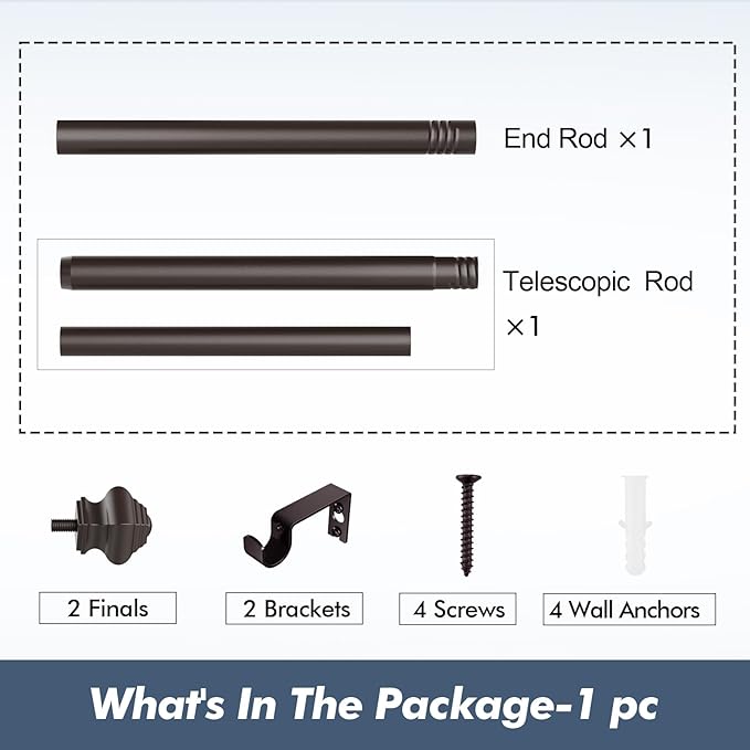 Curtain Rods for Windows 36-48 inch, 5/8 inch Bronze Curtain Rod with Classic Finials Adjustable by Splicing for Bedroom Kitchen Study Living Room