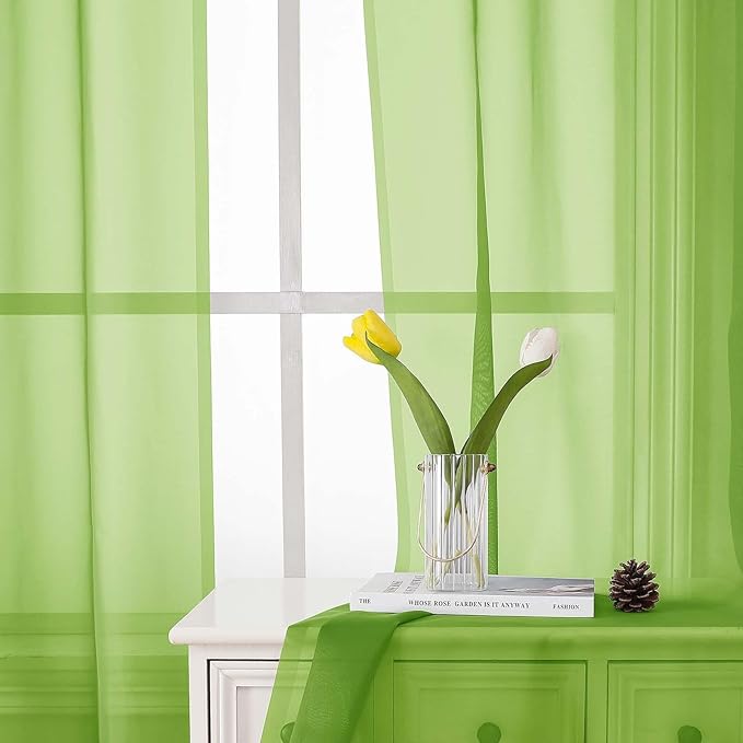 Lecloud Lime Sheer Curtains 78 Inches Long 2 Panels, Rod Pockets Light Filtering Living Room Decor Window Curtains for Bedroom, Elegant Solid Color Window Treatment Drapes, Each Panel 42" W x 78" L