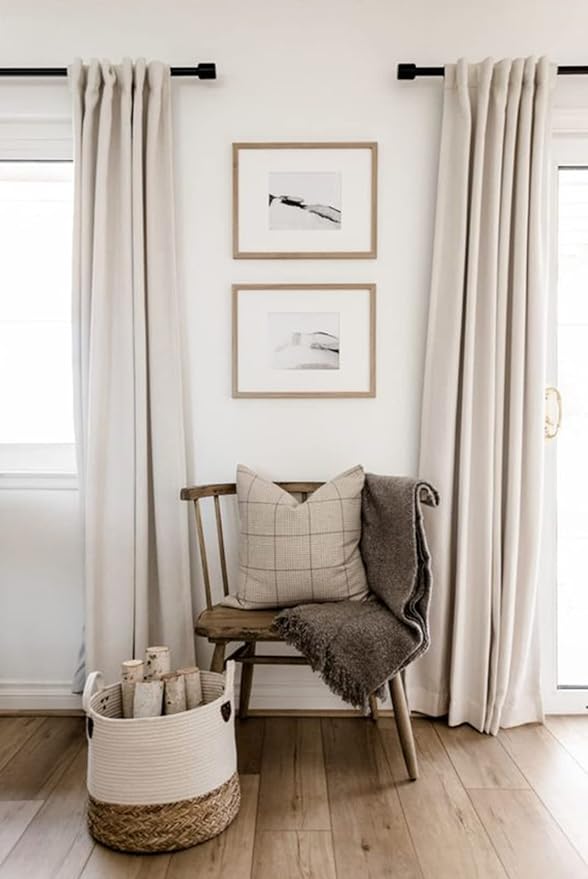 100% Blackout Shield Linen Blackout Curtains for Bedroom 90 Inches Long, Back Tab/Rod Pocket Living Room Drapes, Thermal Insulated Blackout Curtains 2 Panels Set, 50" W x 90" L,Cream