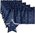 H.VERSAILTEX Blackout Curtain Valances for Kitchen Window/Living Room/Bathroom Privacy Added Rod Pocket Home Decoration Winow Valance, 52" W x 18" L, Glitter Stars in Navy Base (Pack of 4)