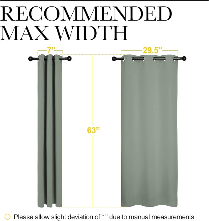 NICETOWN Bedroom Curtain Panels Blackout Draperies, Thermal Insulated Solid Grommet Blackout Curtains/Drapes (1 Pair, 34 by 63 inches, Greyish Green)