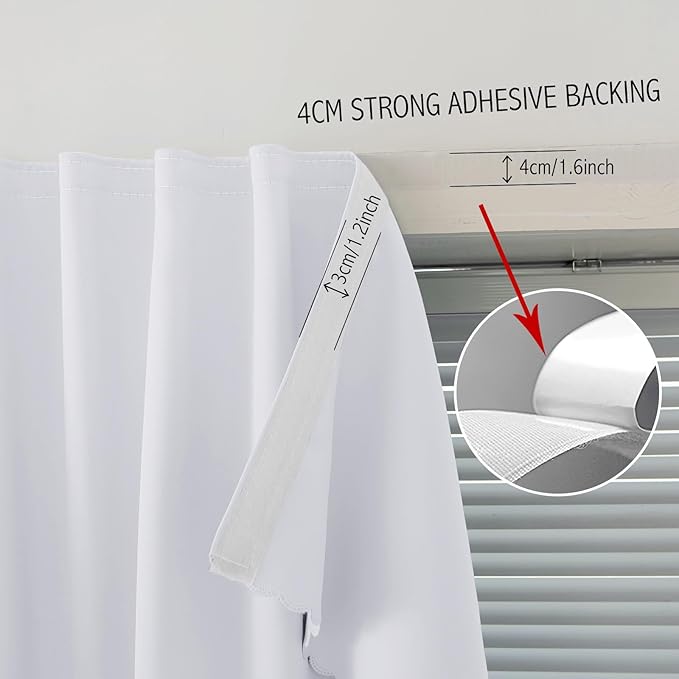 self Adhesive Curtains Portable Blackout Curtain Simple and Easy to Install Bedroom Window Thermal Lnsulated Kitchen Room Darkening Black Small Drapes, 35" W X 71" L, White, 1 Panel