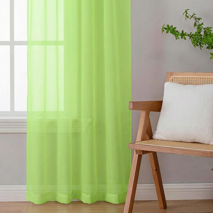 Sheer Curtains 63 Inch Length 2 Panels Set for Living Room Bedroom, Airy Soft Light Filtering Sheer Dining Room Curtains, Modern Rod Pocket Drapes, Lime, Each 42" Wx63 L