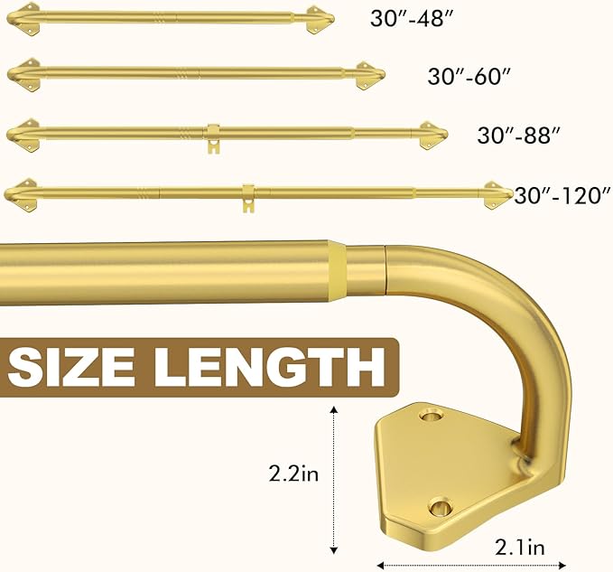 GXOACKJ Gold Curtain Rods for Windows 28 to 60 inch, 5/8 inch Adjustable Wrap Around Blackout Curtain Rods for Bedroom & Outdoor