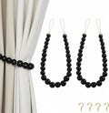 Hion 2 Pcs Boho Curtain Tiebacks,Wood Beads Curtain Holdbacks,Outdoor Farmhouse Tie Backs for Curtains,Curtain Holders for Drapes Home Office Room Decor with Hooks(Black)