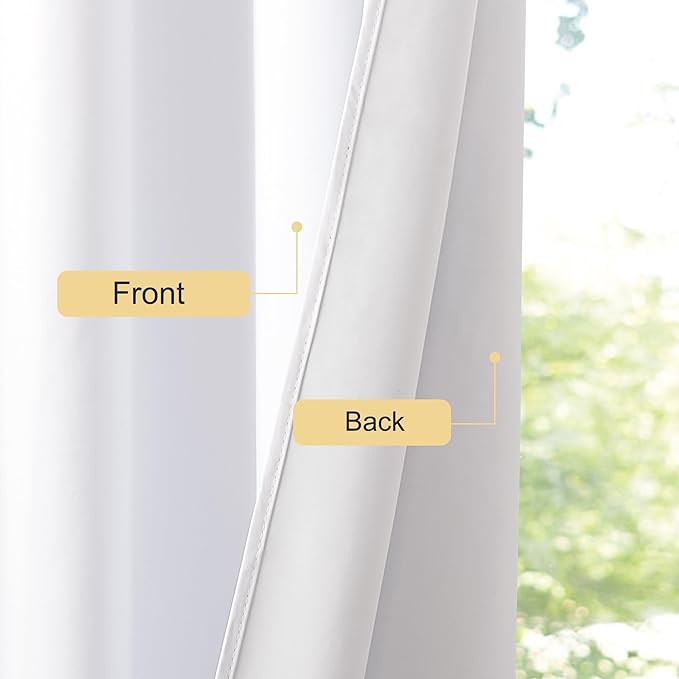 NICETOWN White 100% Blackout Cafe Curtains 48 inches Long, Grommet Thermal Window Treatment Full Blackout Curtains for Kitchen/Bathroom, 2 Panels, W52 x L48