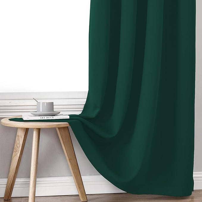 ChrisDowa 100% Blackout Curtains for Bedroom with Black Liner, 2 Thick Layers Total Blackout Thermal Insulated Grommet Window Curtains 2 Panels Set (Forest Green, 52 x 45 Inch)