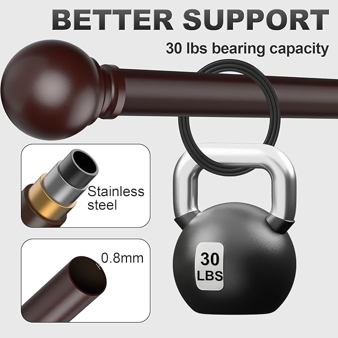 Bronze Curtain Rods for Windows with Brackets,5/8 Inch Diameter Small Curtain Rod Adjustable Set 32 to 90 Inches,Easy Install Drapery Rods
