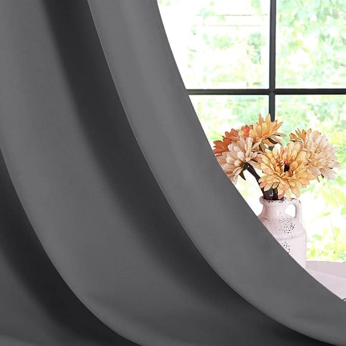 NICETOWN Blackout Window Curtains 70" L, 2 Panels, 34 inch, Grey, Grommet Top Room Darkening Thermal Insulated Vertical Window Drapes Modern for Flat/Apartment