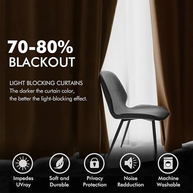 MIULEE Velvet Curtains Chocolate Elegant Grommet Thermal Insulated Soundproof Brown Room Darkening Curtains/Drapes for Classical Living Room Bedroom Decor 52 x 108 Inch Set of 2