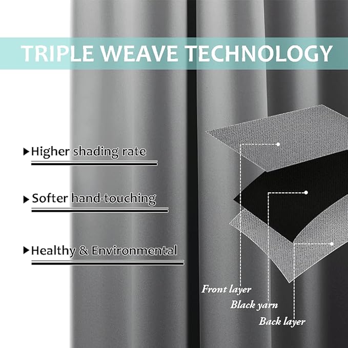 NICETOWN Total Shade Curtains and Draperies, Heavy-Duty Full Light Shading Drapes with Black Liner Backing for Villa/Hall/Dorm Window（Silver Grey, Package of 2 Panels, 46 inches Wide x 90 inches Long