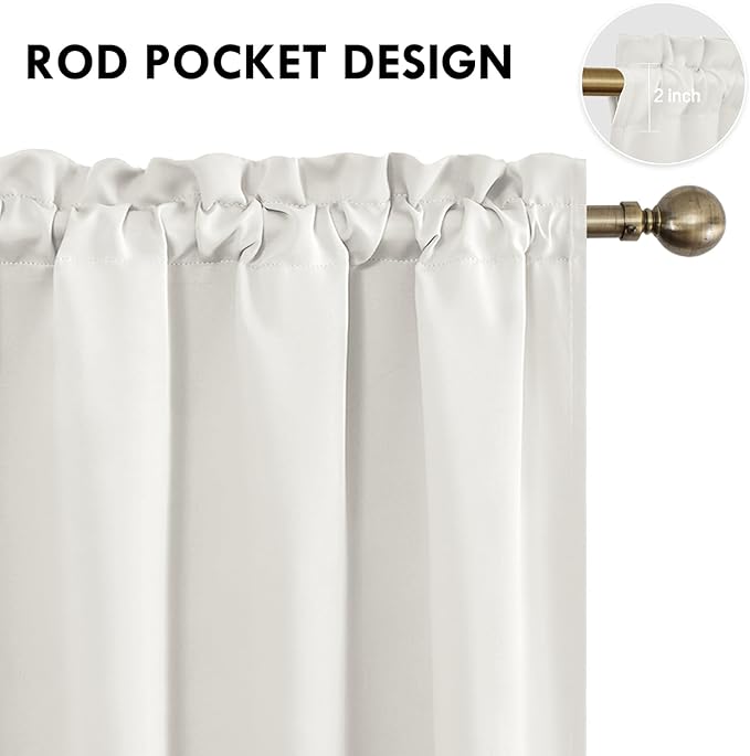 DWCN Blackout Curtains Thermal Insulated, Energy Saving & Noise Reducing Bedroom and Living Room Curtains, Ivory, W 38x L 72 Inch, Set of 2 Rod Pocket Curtain Panels