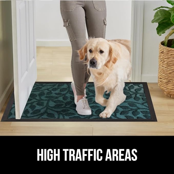 GORILLA GRIP 100% Waterproof All-Season WeatherMAX Doormat, 47x35, US Designed Natural Rubber, Stain and Fade Resistant, Low Profile Indoor Outdoor Door Mats, Easy Clean Patio Mat, Moss Vine Leaves