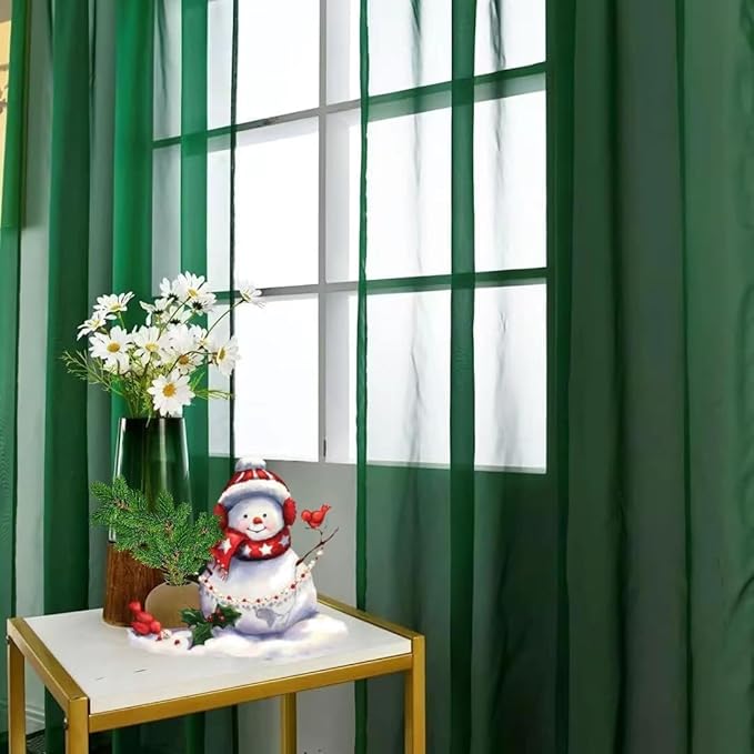 SpaceDresser Foliage Green Sheer Curtains 4 Panels Rod Pocket Semi-Sheer Curtain 54 Inches Long Light Filtering Voile Window Drapes for Bedroom Living Room Kitchen, Each 52W x54L