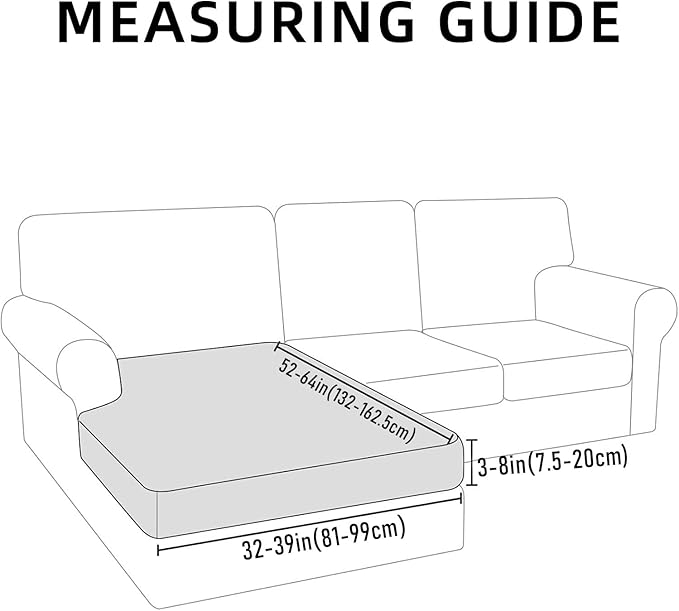 hyha Waterproof Couch Cushion Covers, Sectional Sofa Cushion Slipcovers L Shape, Thick Stretch Jacquard Fabric, Washable Chaise Lounge Cover with Elastic Bottom (1 Piece for Chaise, Light Grey)