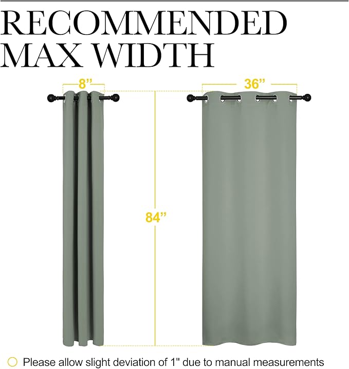 NICETOWN 84 inches Blackout Curtains for Office and Theater, Thermal Insulated Solid Grommet Drapes for Living Room (Greyish Green, 1 Pair, 42 inches Wide)
