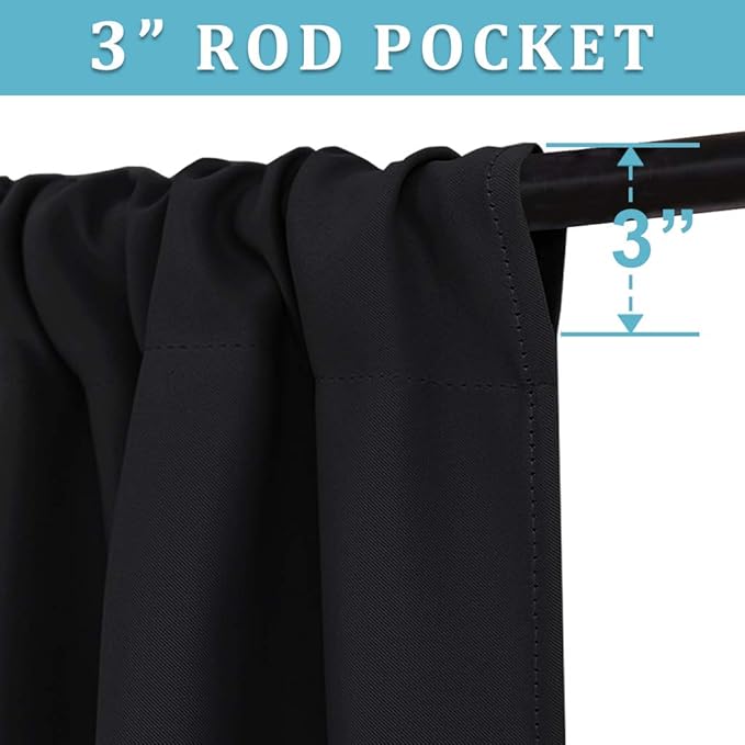 RYB HOME Cafe Blackout Curtains 24 inch Length, RV Curtains for Camper Windows, Mini Short Small Insulating Light UV Heat Blocking Privacy Half Window Tiers, Width 42 by Length 24, Black, 2 Panels