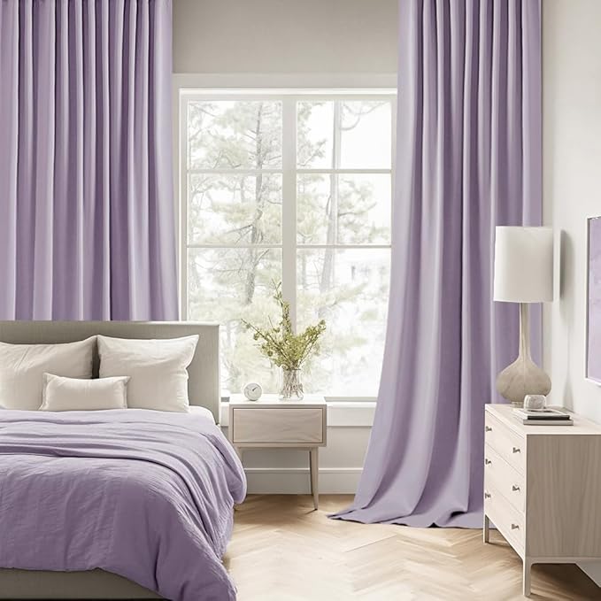 MIULEE Lilac Back Tab Blackout Curtains 63 Inch Length 2 Panels Set for Living Room Bedroom Privacy, Rod Pocket/Pinch Pleat Thermal Insulated Room Darkening Pleated Light Blocking Drapes