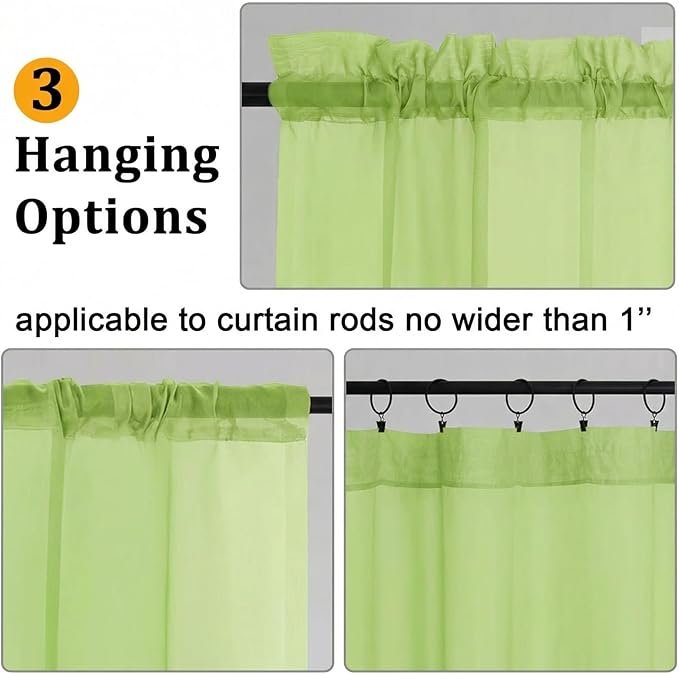 Gwine Sheer Curtains 96 Inches Long - Light Filtering Rod Pocket Window Curtain Panels for Bedroom, Elegant Soft Voile Living Room Sheer Drapes, Each 42Wx96L, 2 Panels, Lime