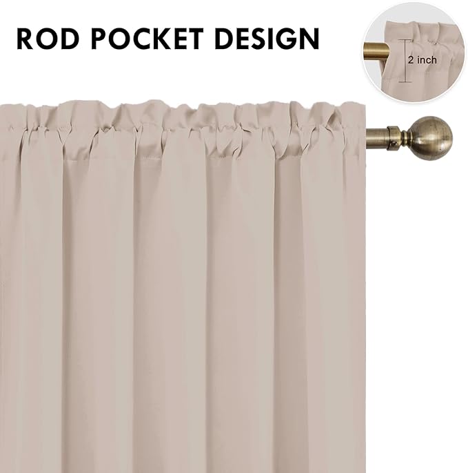 DWCN Blackout Curtains for Living Room Thermal Insulated, Energy Saving & Noise Reducing Bedroom Curtains, Camel, W 70x L 84 Inch, Set of 2 Rod Pocket Curtain Panels