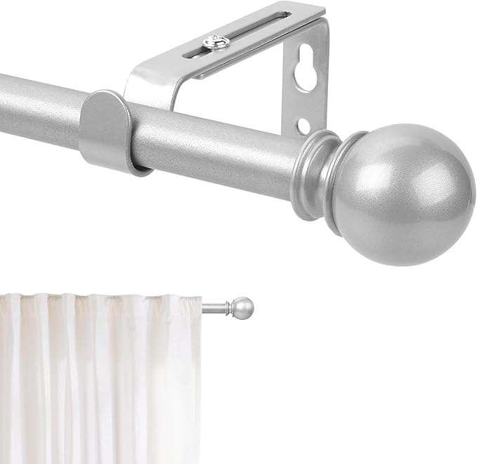 Silver Curtain Rod for Windows 48 to 84 or 88 Inch, 5/8 Inch Diameter Adjustable Curtain Rods With Brackets, Heavy Duty Easy to Install, Suitable for Bedroom and Outdoor