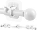 Curtain Rods No Drilling for Windows 48 to 84-96 Inch,5/8 Inch Diameter Drapey Pole with No Drill Curtain Rod Brackets,Renter Friendly Cortineros Para Ventanas with Adhesive Curtain Rod Holder White