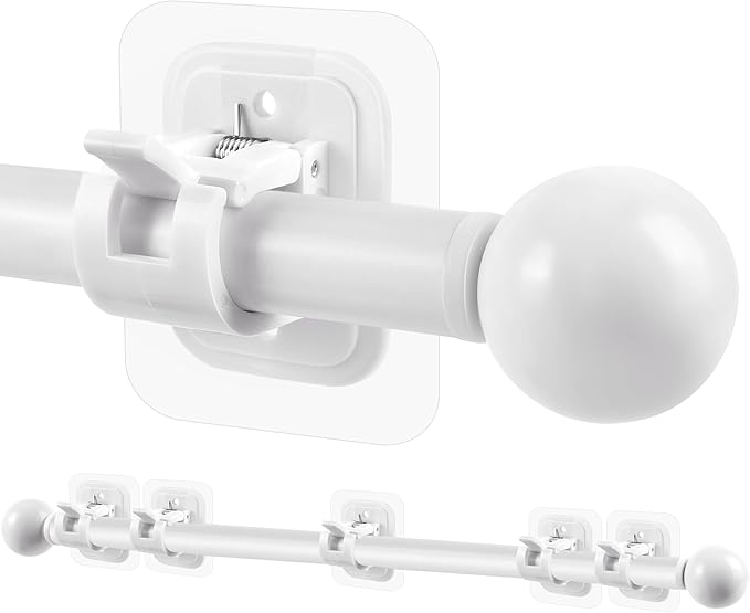 Curtain Rods No Drilling for Windows 48 to 84-96 Inch,5/8 Inch Diameter Drapey Pole with No Drill Curtain Rod Brackets,Renter Friendly Cortineros Para Ventanas with Adhesive Curtain Rod Holder White