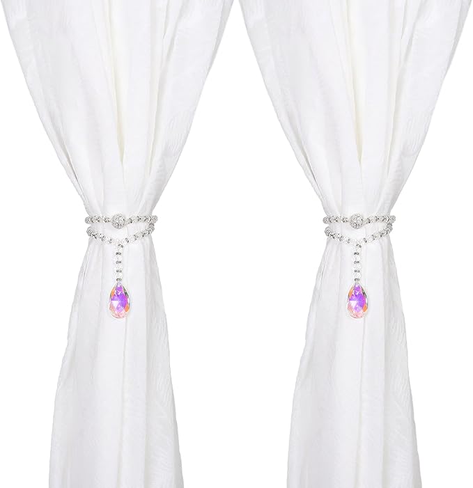 SUQ I OME 2 Pack of Luxury Crystal Beaded Magnetic Curtain Tieback and Holdback Curtain Clips Curtain Buckle Curtain Holder Blingbling Curtain Holdbacks for Drapes