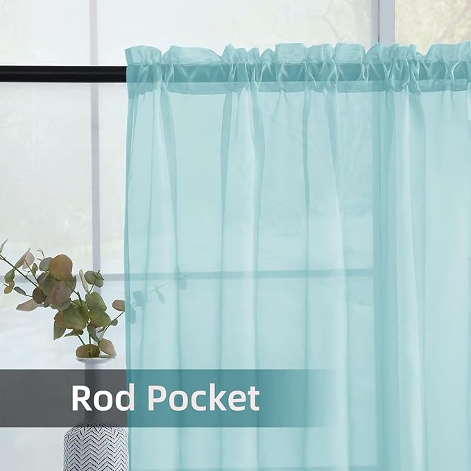 youleyar Solid Sheer Rod Pocket Curtain Voile Draperies 2 Panels White Beige Black Grey Ivory 52 Inch Width 72 Inch Long 1 Pair for Kitchen Bedroom Children Living Room Yard (Sky Blue,52Wｘ72L)