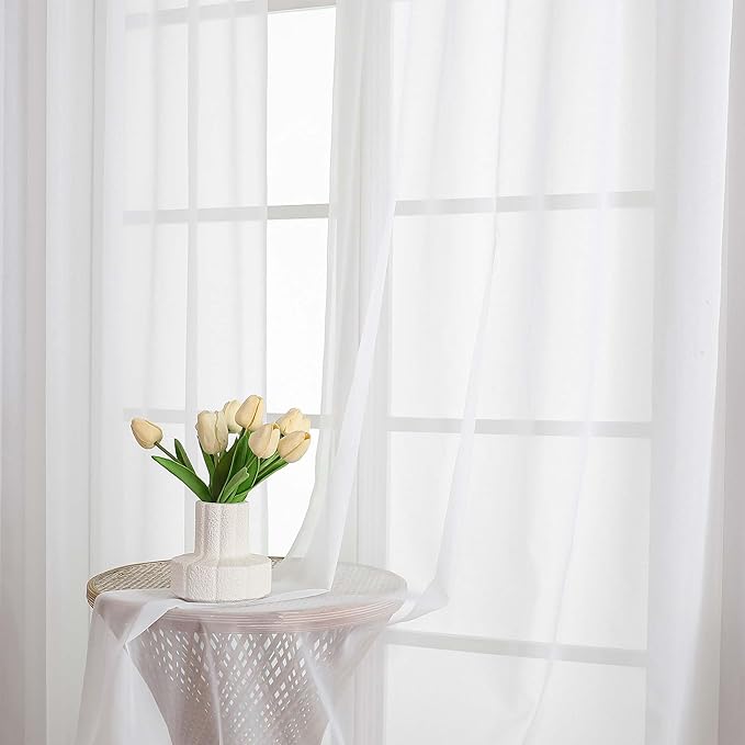 Lecloud White Sheer Curtains 78 Inches Long 2 Pcs, Elegant Window Treatments Light Filtering Living Room Curtains for Bedroom, Rod Pockets Voile Drapes for Dining Room, Each Panel 59" W x 78" L