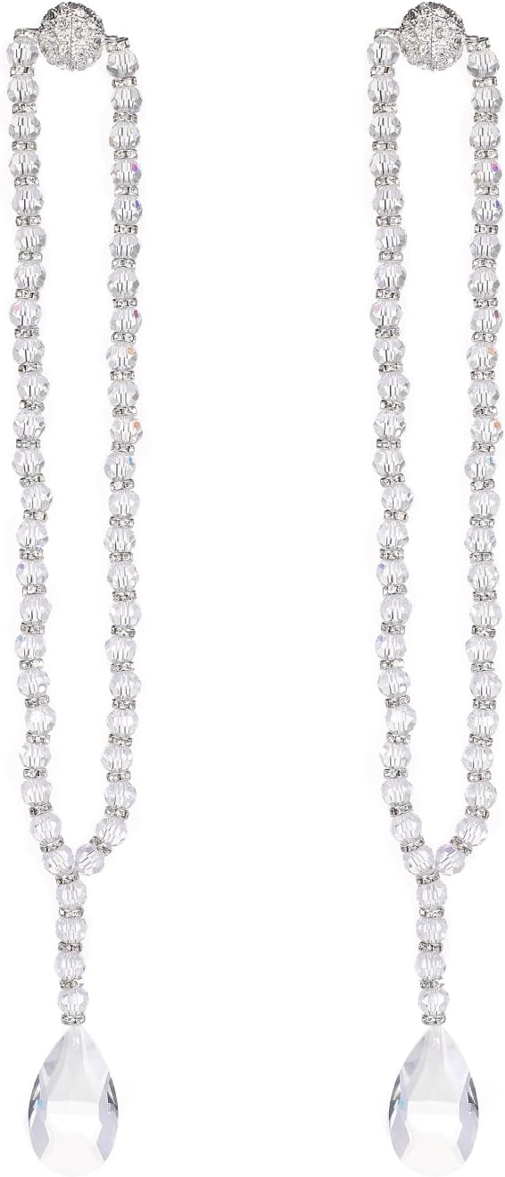 SUQ I OME 1 Pair of Luxury Crystal Beaded Magnetic Curtain Tieback and Holdback Curtain Clips Curtain Buckle Curtain Holder Blingbling Curtain Holdbacks for Drapes,Crystal