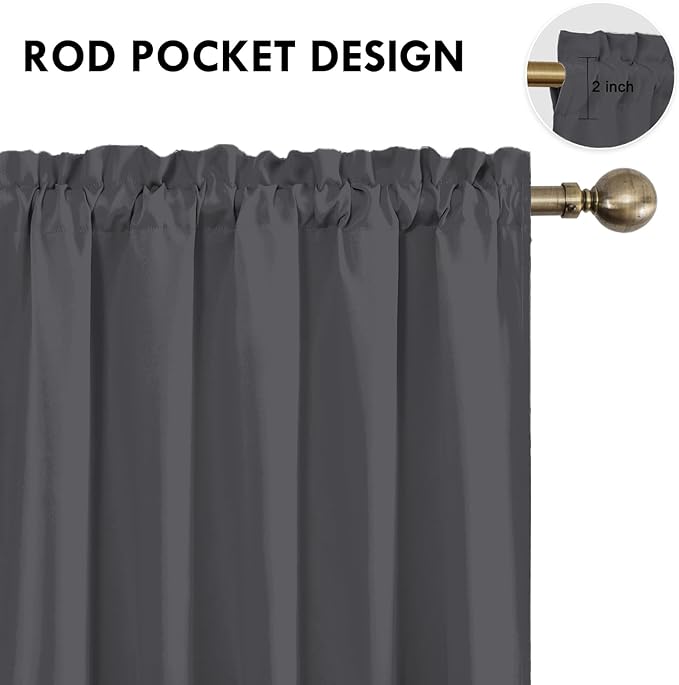 DWCN Bedroom Blackout Curtains 70 x 63 Inches Length 2 Panels Set, Solid Thermal Insulated Energy Saving Rod Pocket Window Treatment Curtains Blackout Drapes (W70 x L63 Inch, Dark Grey)