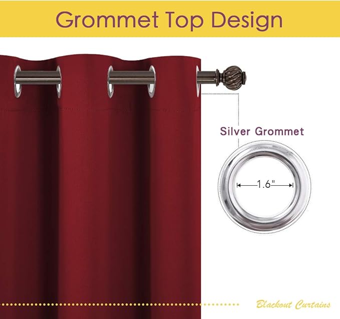 NICETOWN Christmas Window Curtains Blackout Drapes, Thermal Insulated Solid Grommet Blackout Curtains/Draperies for Living Room (One Pair, 42 by 45-Inch, Burgundy Red)