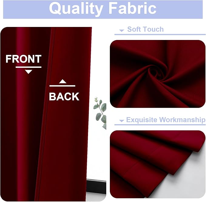 Simplebrand Ava Red Blackout Curtains for Bedroom 96 Inches Long 2 Panels, Solid Thermal Insulated, Energy Saving Nursery Window Treatment Curtains Blackout Drapes, W40 x L96 Inch, Red