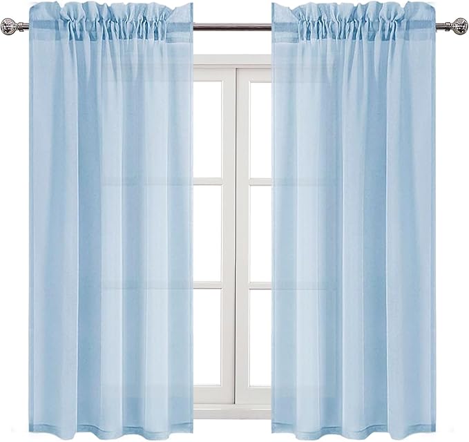 DWCN Sky Blue Sheer Curtains Semi Transparent Voile Rod Pocket Curtains for Bedroom and Living Room, 42 x 54 inches Long, Set of 2 Panels
