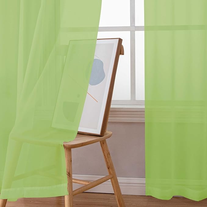 Chyhomenyc Lime Sheer Curtains 96 inches Long 2 Panels, Light Filtering Soft Airy Solid Elegant Voile Window Treatment Drapes for Bedroom Living Room, 42Wx96L, 8FT L