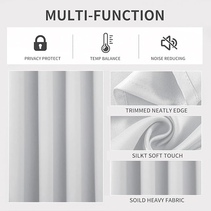 Joydeco White Curtains 120 Inches Long 2 Panels Set, Thermal Insulated Long Curtains& Drapes 2 Burg, Christmas Drapes for Living Room Bedroom Window (W52 x L120 Inch, Greyish White)