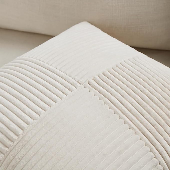 Fancy Homi 2 Packs Cream Lumbar Decorative Throw Pillow Covers 16x28 Inch for Living Room Couch Bed Sofa, Rustic Farmhouse Boho Home Decor, Soft Striped Corduroy Rectangle Accent Cushion Case 40x70 cm