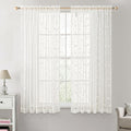 MIULEE Ivory Sheer Curtains 2 Panels Embroidered Leaf Patterned Rod Pocket Floral Semi Sheer Faux Linen Short Window Curtains Drapes Set for Kitchen Living Room Bedroom, 52x54 Inches Length