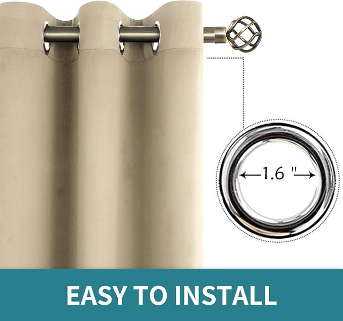 BGment Room Darkening Curtains 54 Inches Long - Grommet Thermal Insulated Drapes Window Treatment Curtains for Bedroom, 2 Panels, 38 x 54 Inch, Beige