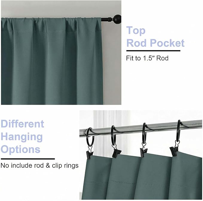 Simplebrand Dark Green Blackout Curtains for Bedroom 96 Inches Long 2 Panels, Solid Thermal Insulated, Energy Saving Living Room Window Treatment Curtains Blackout Drapes, W50 x L96 Inch, Dark Green