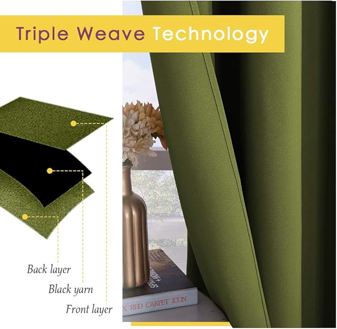 NICETOWN Blackout Curtain Panels for Bedroom, 2 Panels, Olive Green, W42 x L40-inch, Thermal Insulated Grommet Top Blackout Draperies and Drapes for Basement