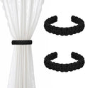 Ptwola 2 Pack Braided Curtain Tiebacks Boho Elegant Rustic Curtain Holdbacks Tie Backs Holders Set Simple Light Weight Drapes Decorative Accessories Handmade for Home Office Bedroom Window (2, Black)