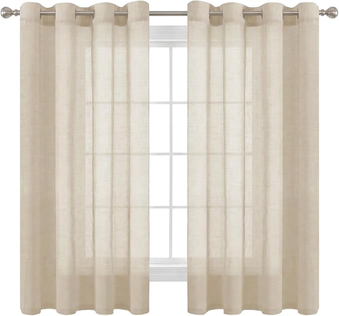 H.VERSAILTEX Linen Curtains Nickel Grommet Natural Linen Semi-Sheer Curtains 2 Panels Privacy Added Premium Soft Rich Material Drapes for Bedroom/Living Room - 52x54 - Inch - Linen