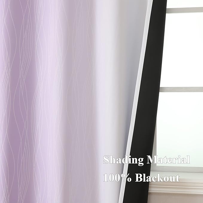 Estelar Textiler Lilac and Greyish White Blackout Curtains 63 Inch Length 2 Panels Set, Room Darkening Grommet Ombre Curtains for Bedroom, Thermal Insulated Light Blocking Gradient Drapes, 52Wx63L