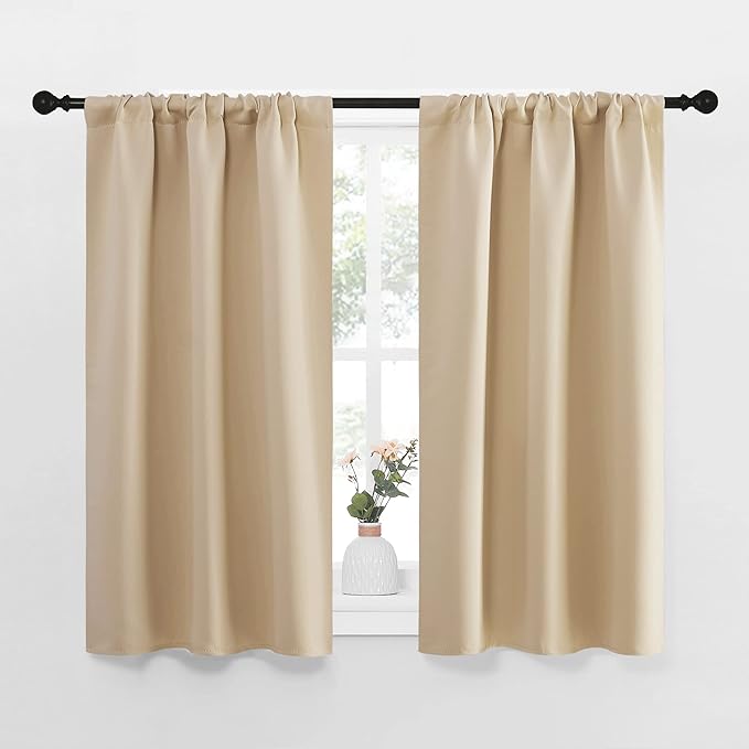 NICETOWN Blackout Room Darkening Curtains - Home Decoration Light & Noise Reducing Thermal Insulated Window Draperies with Rod Pocket Top (Biscotti Beige, 2 Panels, 34 inches Wide x 45 inches Long)