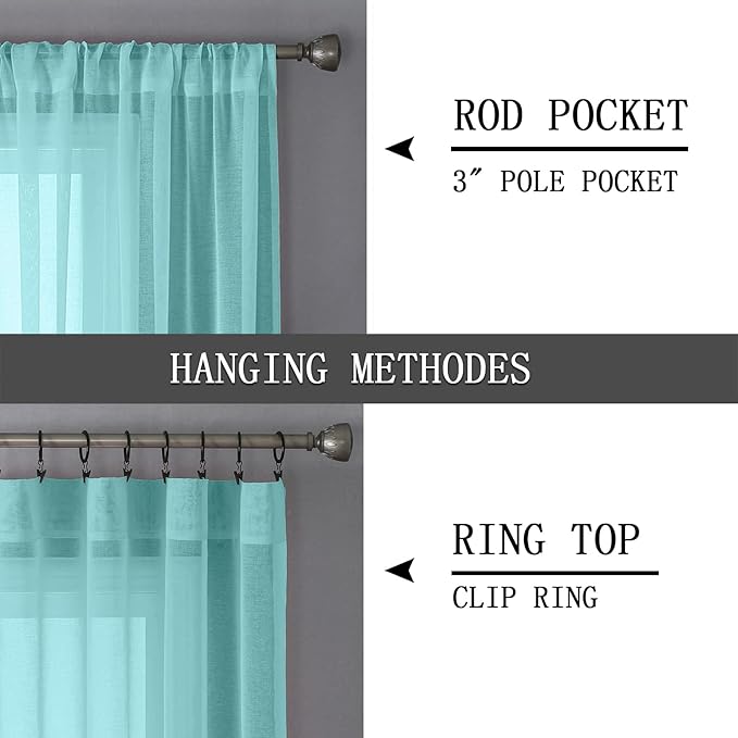 Tollpiz Sheer Curtains Linen Textured Bedroom Curtain Sheers Light Filtering Rod Pocket Voile Curtains for Living Room, 54 x 84 inches Long, Crystal Blue, Set of 2 Panels